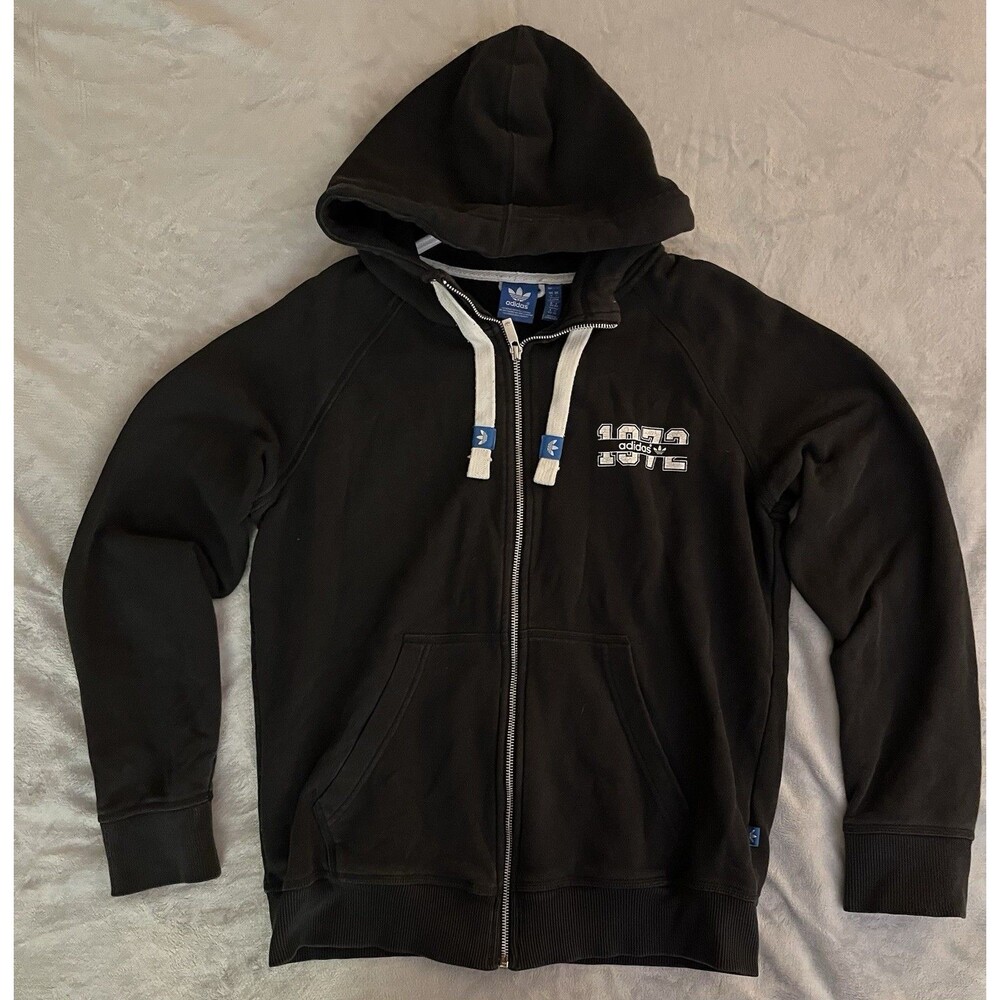 Adidas Originals 1972 Full Zip Hoodie Men Large Black Graphic Trefoil Sweatshirt